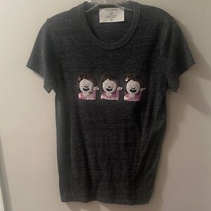 Bow & Drape Gray Tee with Pink and White Design sequin and beaded emoji